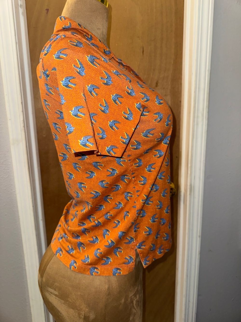 Tory Sport Orange Polo W/blue Sparrow Birds, Tory Burch, Tennis, Golf M - Picture 3 of 10